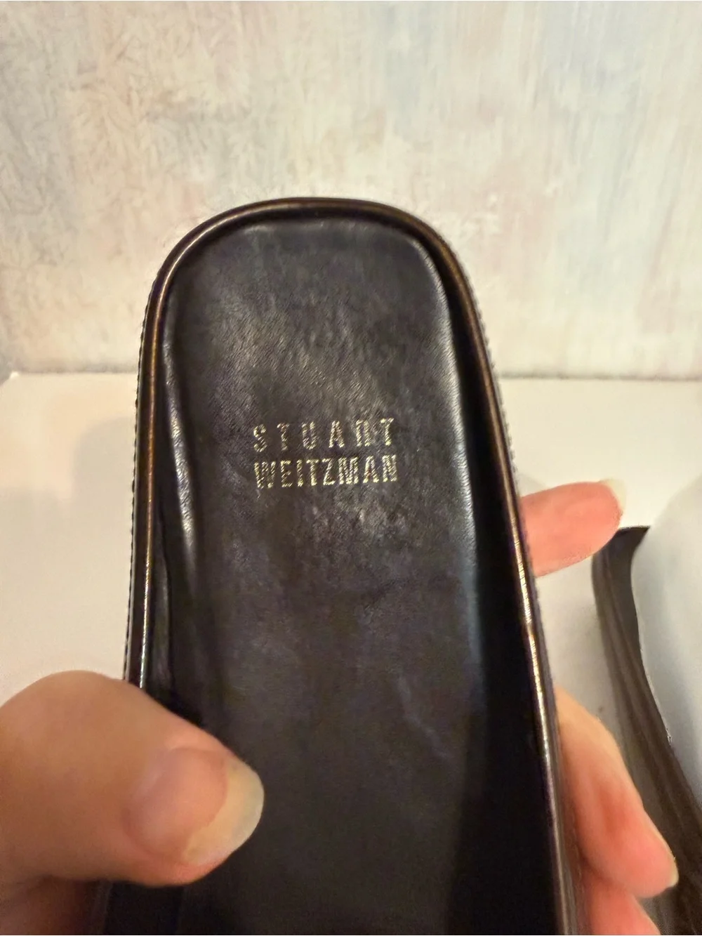 Stuart Weitzman Brown Patent Leather Metal Bit On The Vamp Slide On Loafers 9